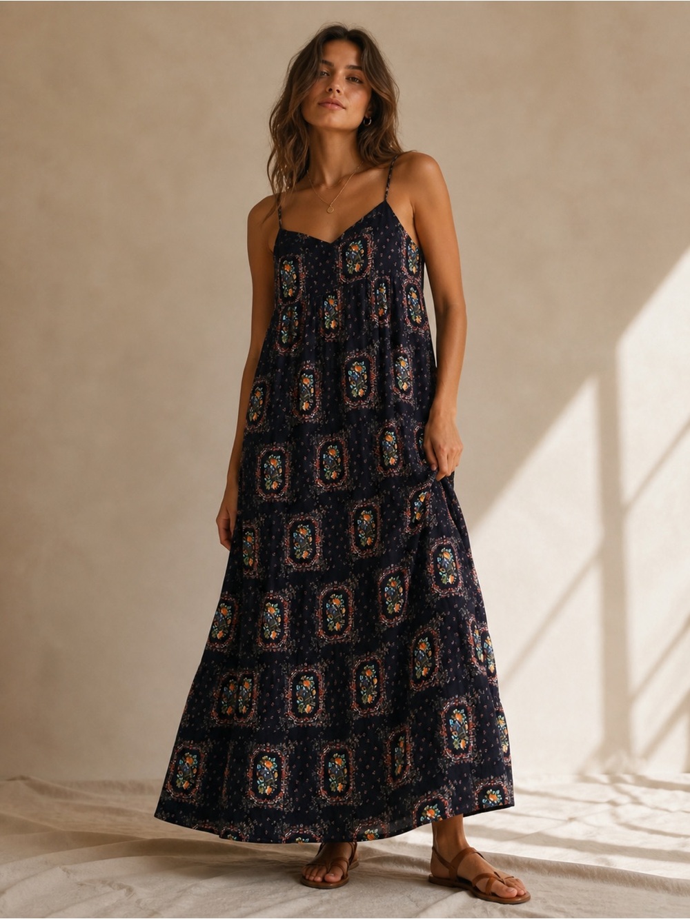Madewell Black Floral Empire Shift Maxi Dress